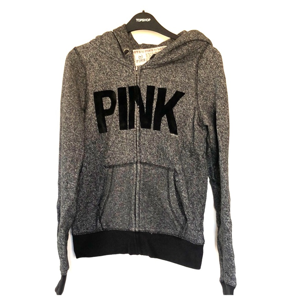 Gray Victoria’s Secret Zip Up Pink Hoodie in XS
